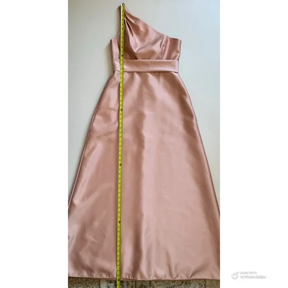 Alfred Sung Toasted Sugar One Shoulder Satin Maxi Dress Size 8 NWT FLAWS - Picture 16 of 17